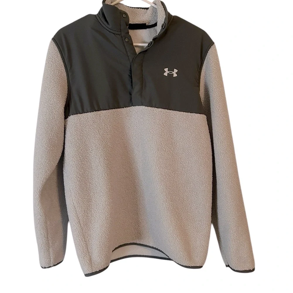 Under Armour Men’s 1/4 Snap Pullover Fleece Jacket Gray/White Size Medium‎
